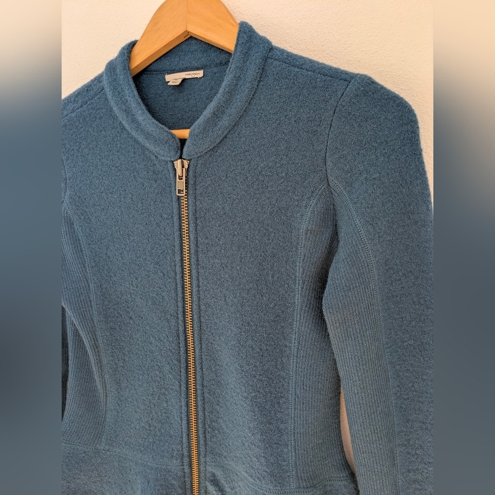 Halogen Nordstrom Women’s Petrol Peplum 100% Merino Wool Zip Up Jacket Sz XS EUC - Picture 5 of 16